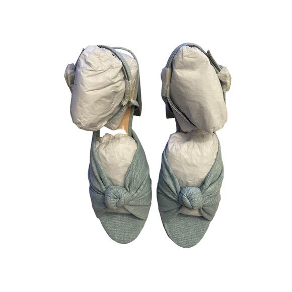 Loeffler Randall Roz-Den Knotted Platform Sandals Block Heel Light Denim 8.5B - Picture 6 of 15